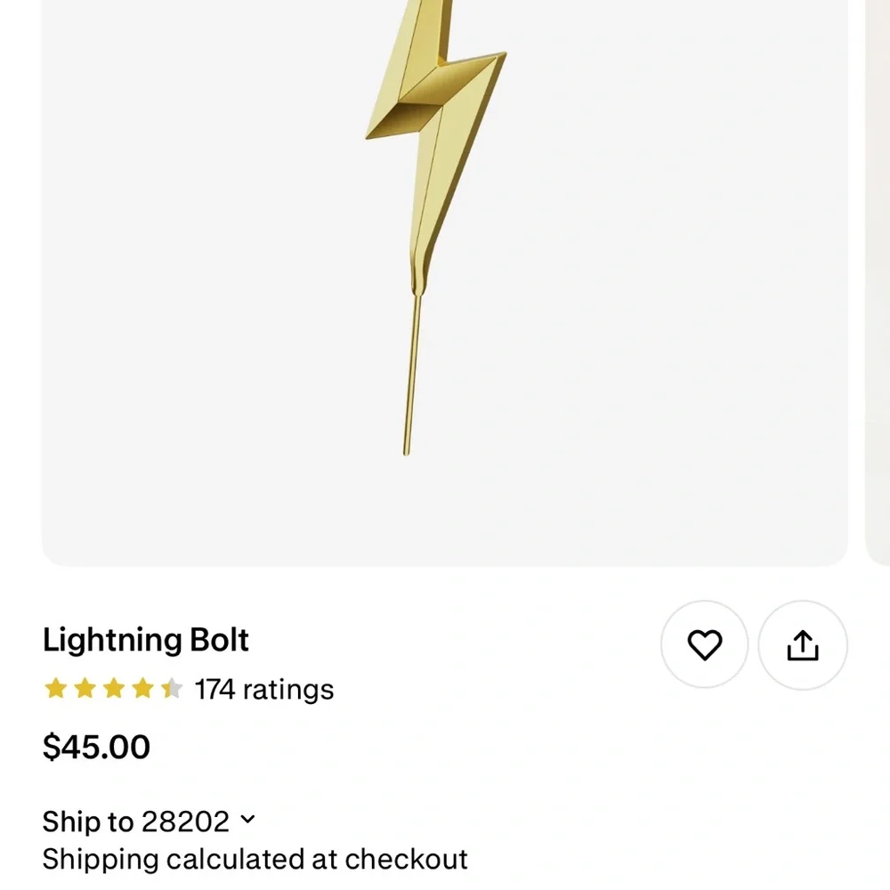 Gold Lightning Bolt Earring Oreylo NWT ear cuff helix hook - Picture 3 of 6